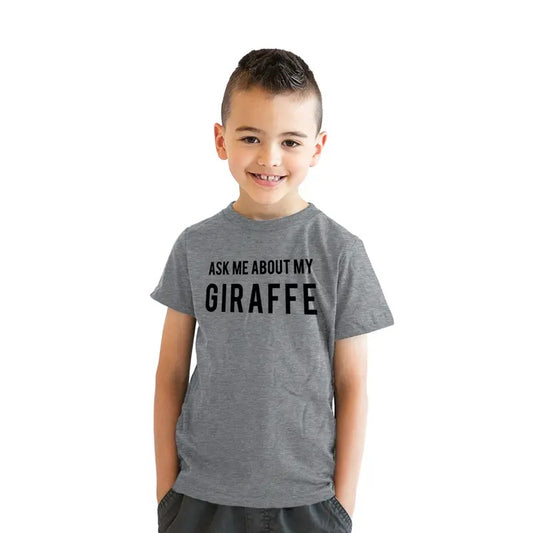 Youth Ask Me About My Giraffe T Shirt Animal Zoo Flip Tee For Kids Funny T Shirts Animal Tops for Kids Funny Flip Short Sleeve Novelty Tees for Kids Light Grey