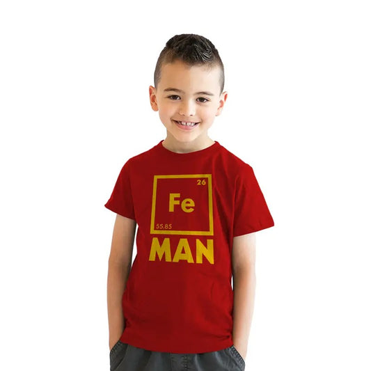 Youth Iron Science T shirt Cool Shirts Novelty Kids Funny T shirt Graphic Design Funny T Shirts Science Tops for Kids Funny Movie Short Sleeve Novelty Tees for Kids Red