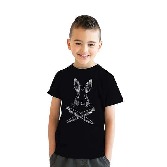 Youth Jolly Roger Easter T Shirt Funny Pirate Bunny Flag Egg Hunt Tee for Kids Funny T Shirts Easter Tops for Kids Novelty Tees for Kids Black