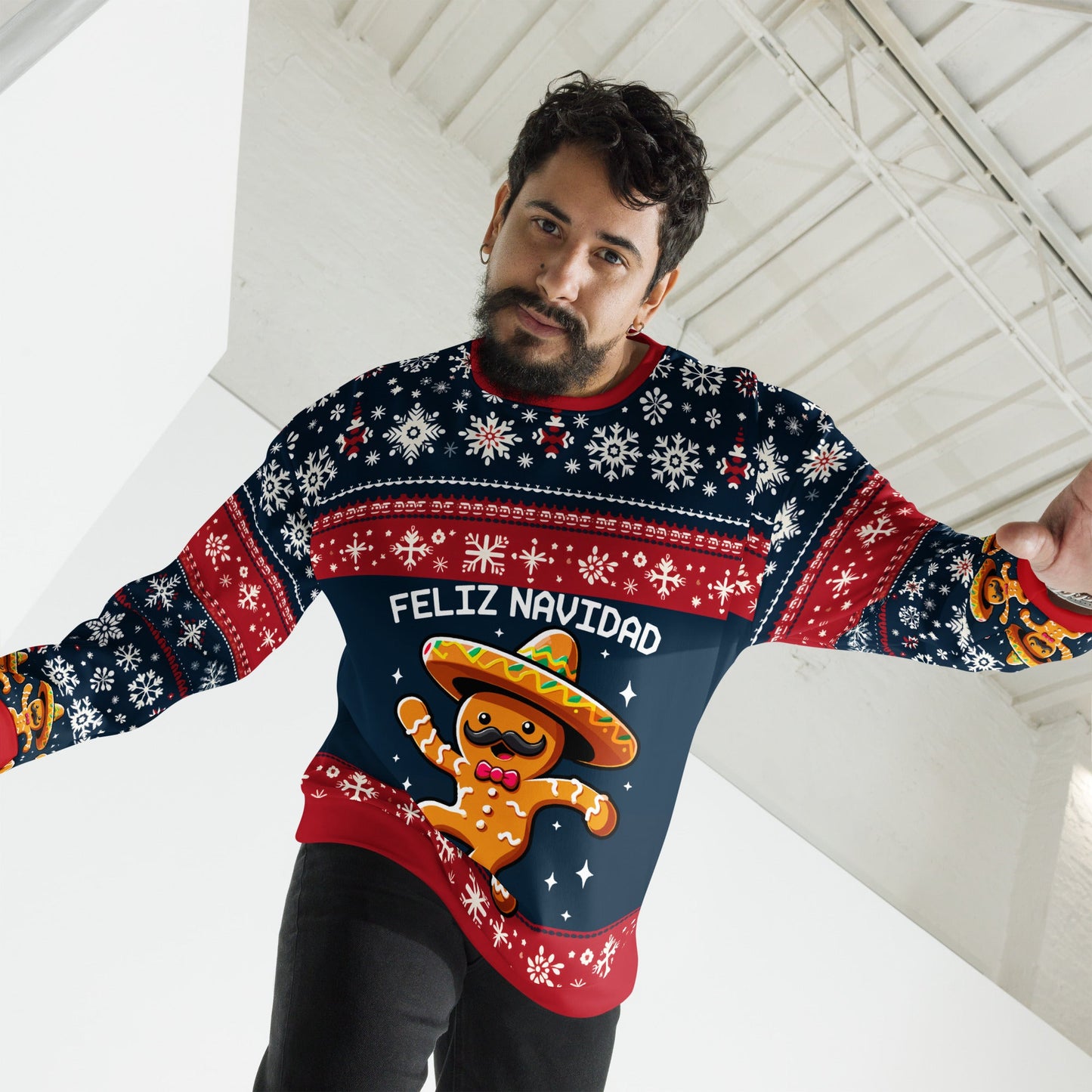 Gingerbread Cookie with Sombrero Feliz Navidad Sweatshirt