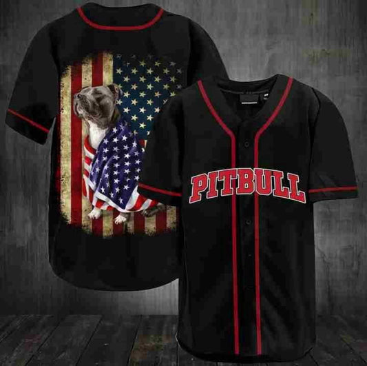 American Flag With Pitbull Baseball Jersey - Aopprinter