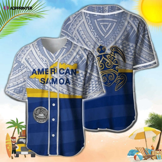 American Samoa Blue Pattern Baseball Jersey - Aopprinter