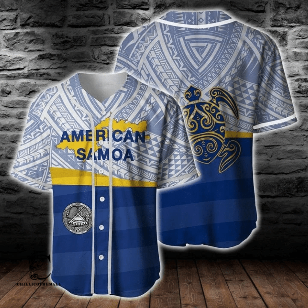 American Samoa Blue Pattern Baseball Jersey - Aopprinter