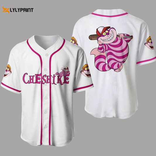 Chesire Cat Alice In Wonderland White Pink Disney Unisex Cartoon Graphics Casual Outfits Custom Baseball Jersey Gifts for Fans - lylyprint.com