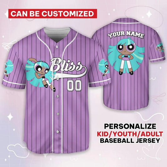 Custom Name Bliss Funny Powerpuff Girls 90s Violet Baseball Jersey