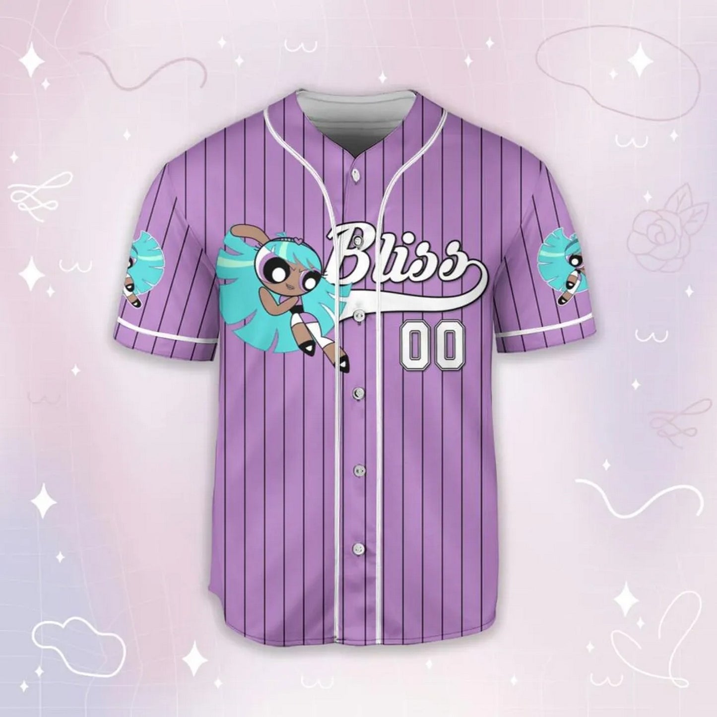 Custom Name Bliss Funny Powerpuff Girls 90s Violet Baseball Jersey