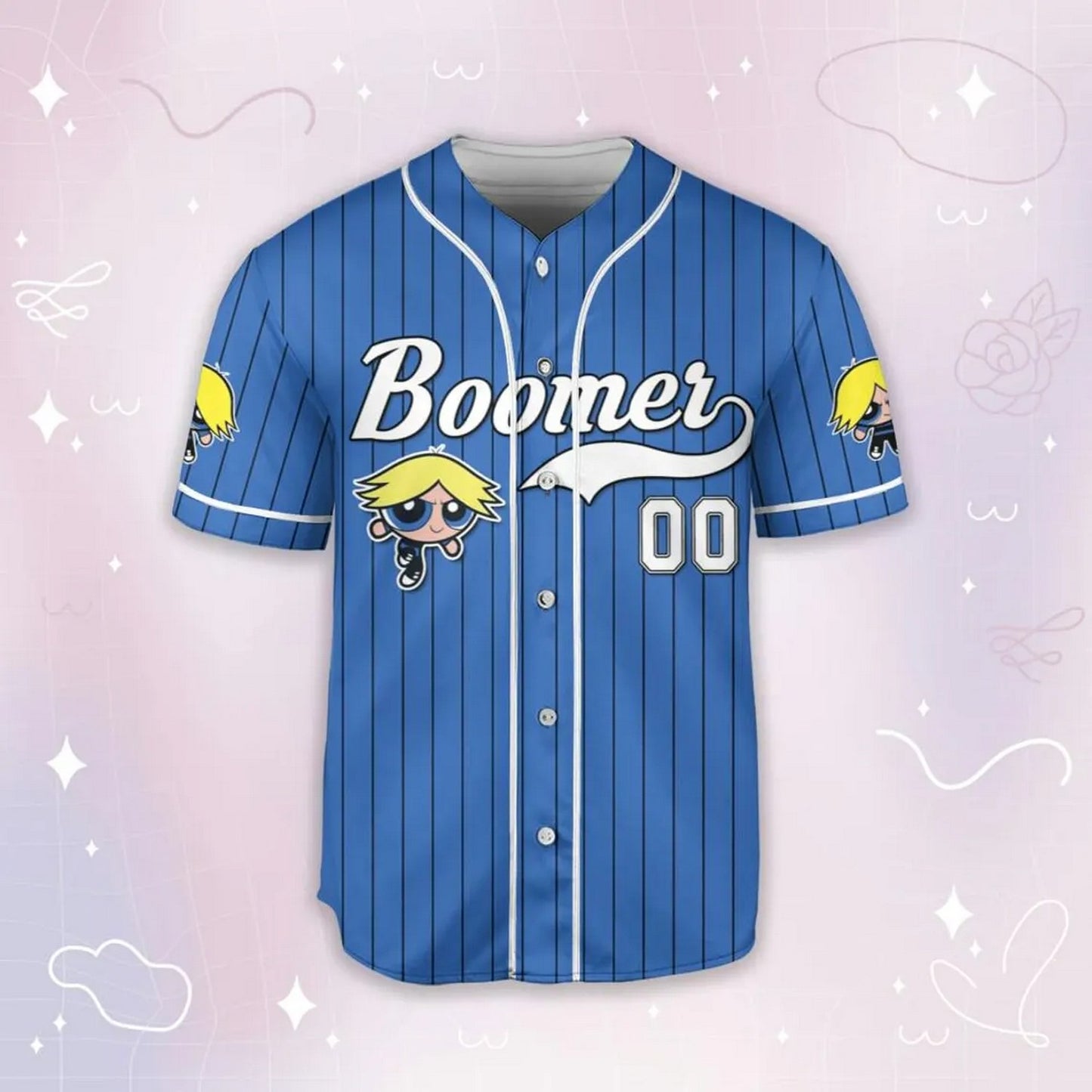 Custom Name Boomer Funny Powerpuff Girls 90s Blue Baseball Jersey