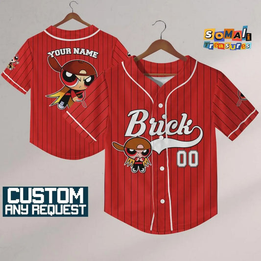 Custom Name Brick Funny Powerpuff Girls 90s Red Baseball Jersey