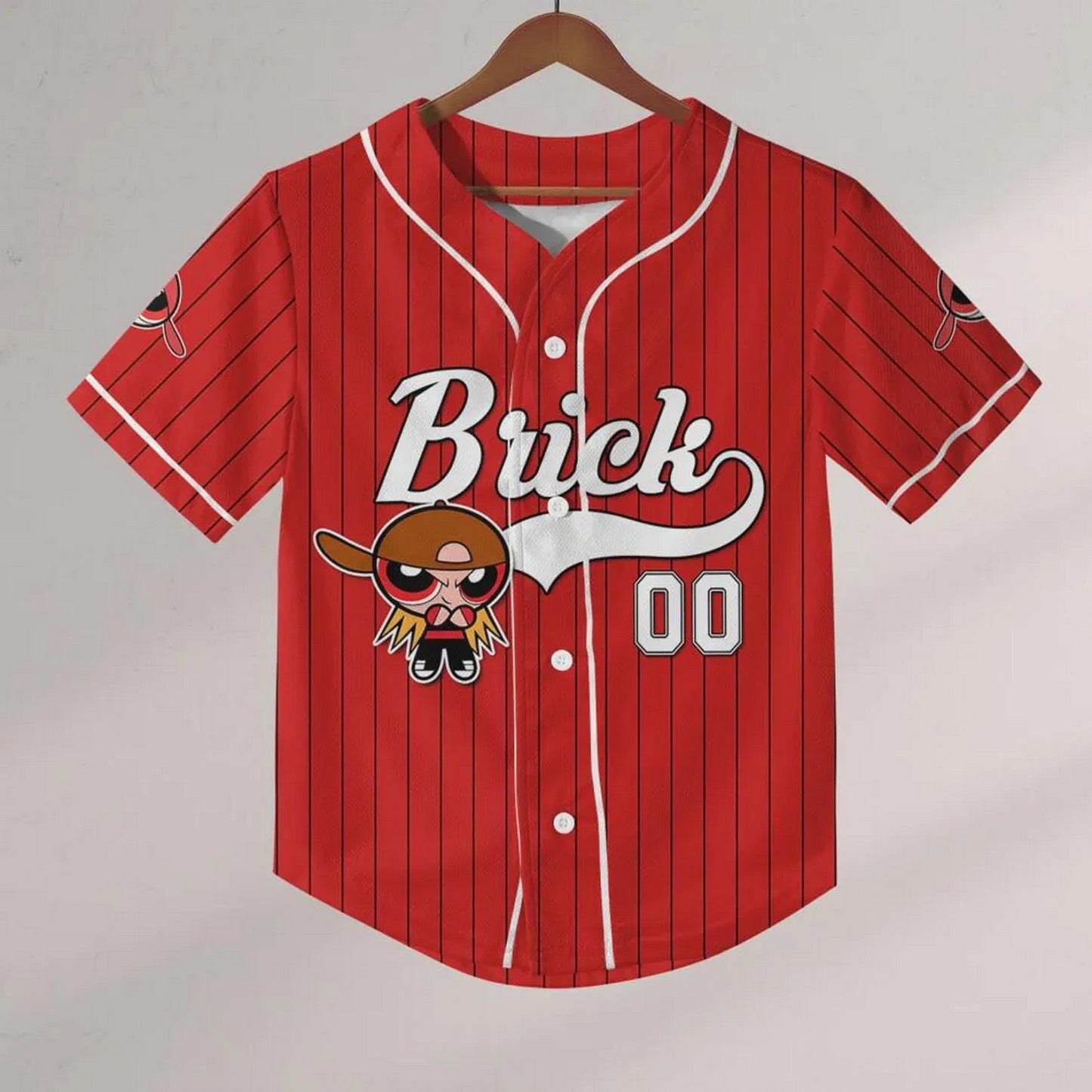 Custom Name Brick Funny Powerpuff Girls 90s Red Baseball Jersey