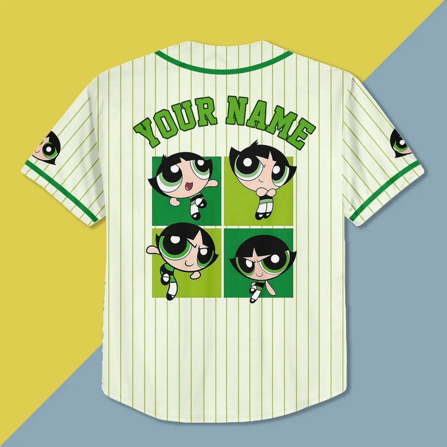 Custom Name Buttercup Funny Powerpuff Girls 90s Green White Baseball Jersey