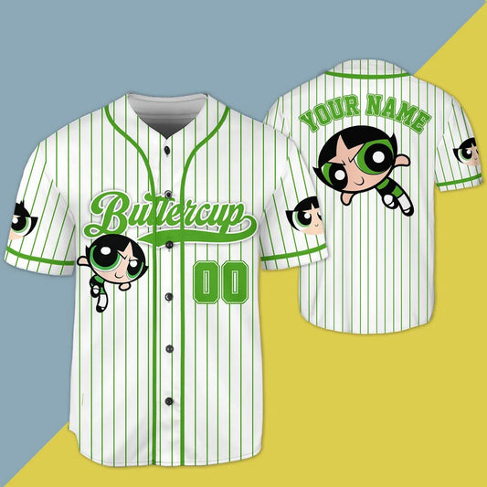 Custom Name Buttercup Funny Powerpuff Girls 90s White Baseball Jersey