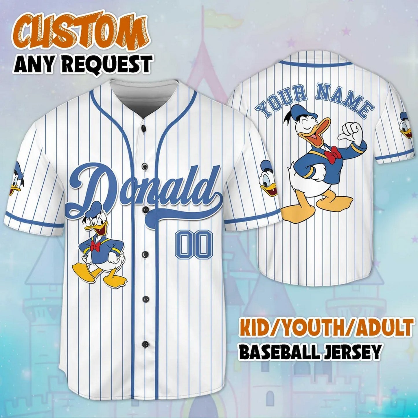 Custom Name Disney Funny Donald Duck Baseball Jersey