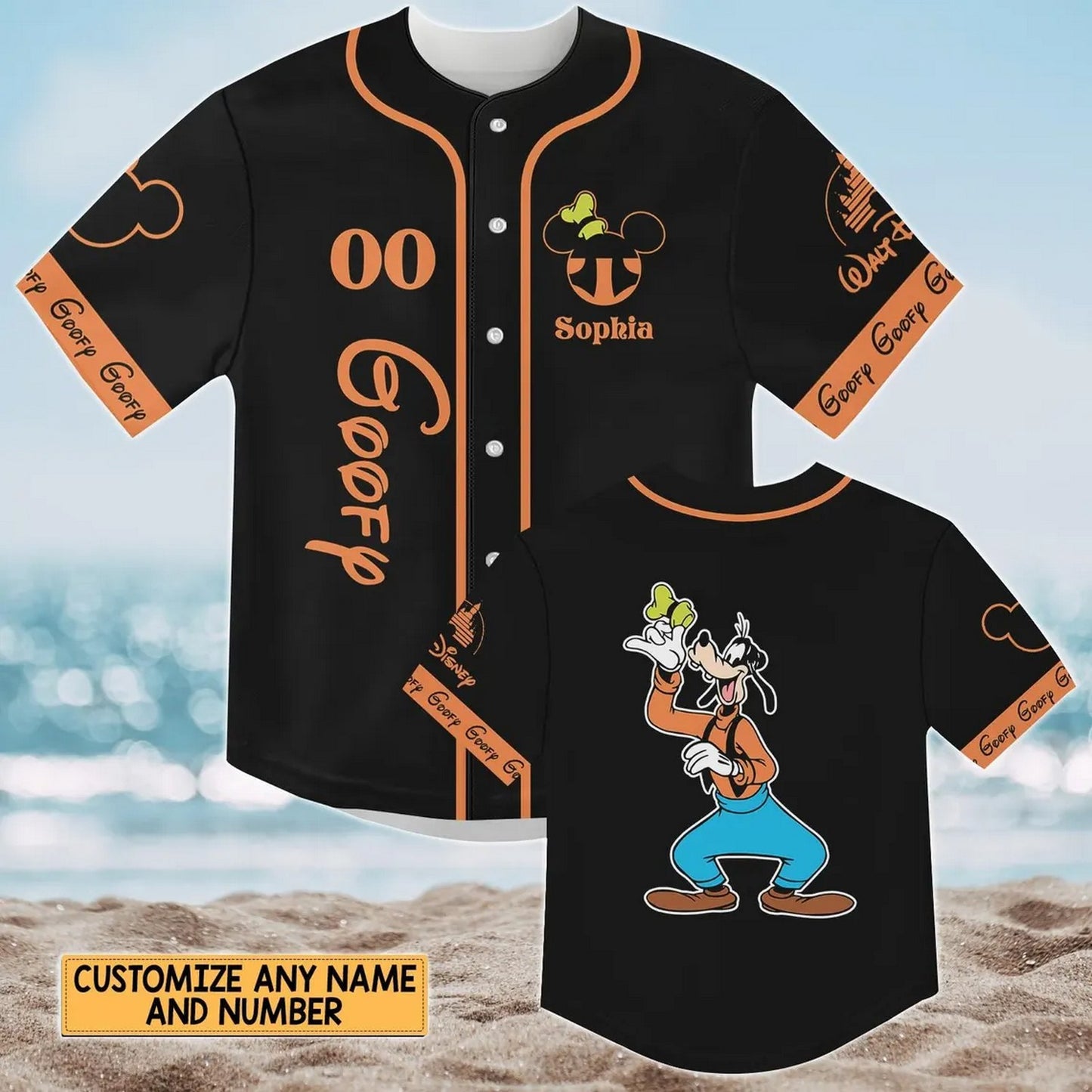 Custom Name Disney Funny Goofy Black Baseball Jersey