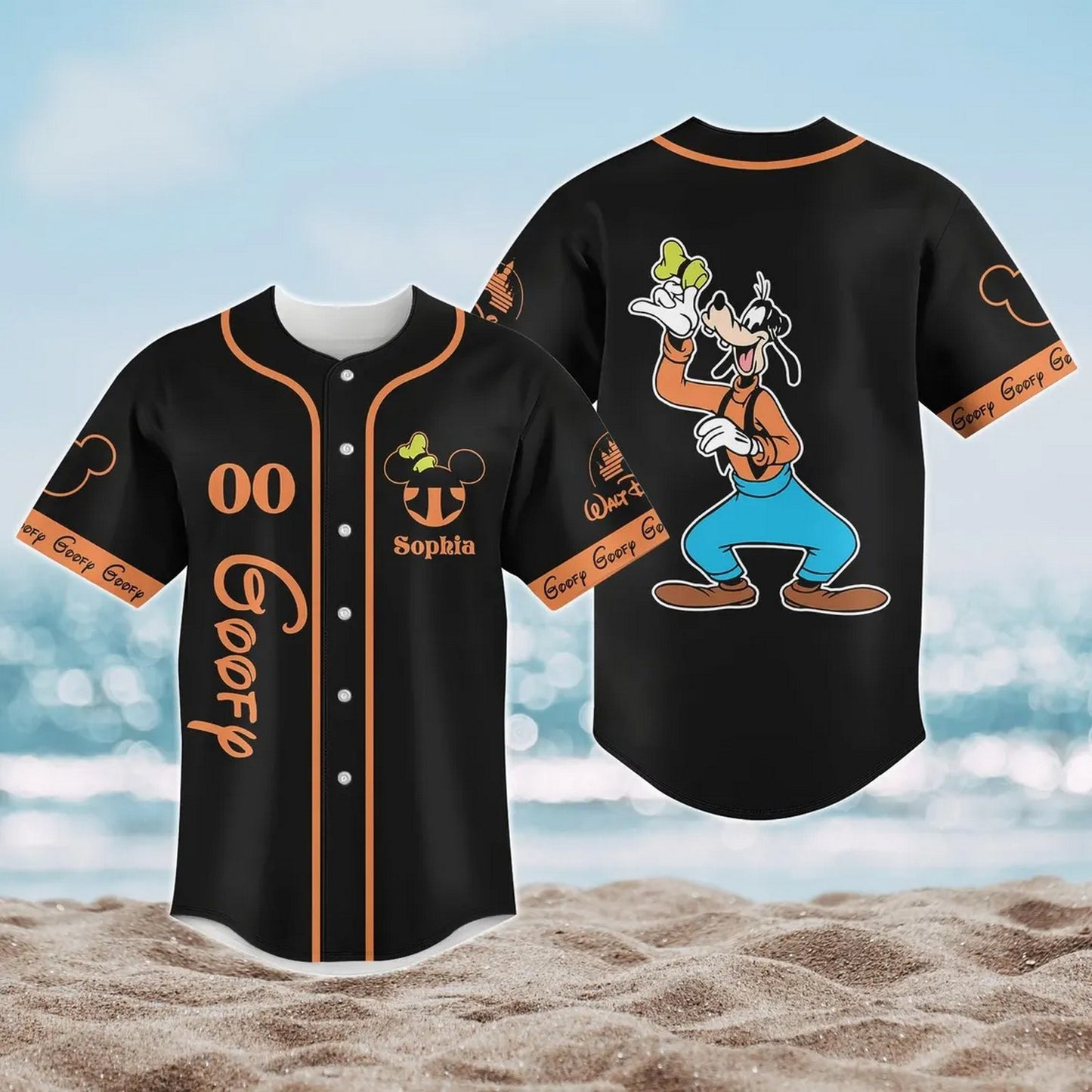 Custom Name Disney Funny Goofy Black Baseball Jersey