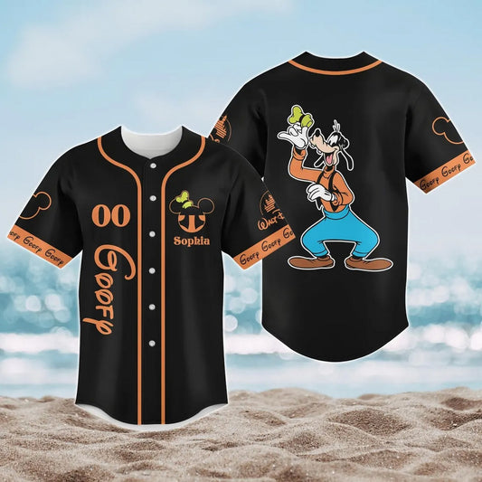 Custom Name Disney Funny Goofy Black Baseball Jersey