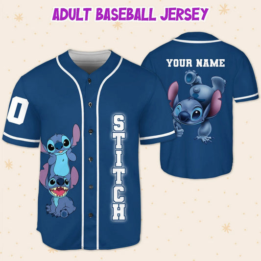 Custom Name Disney Stitch Blue Funny Baseball Jersey