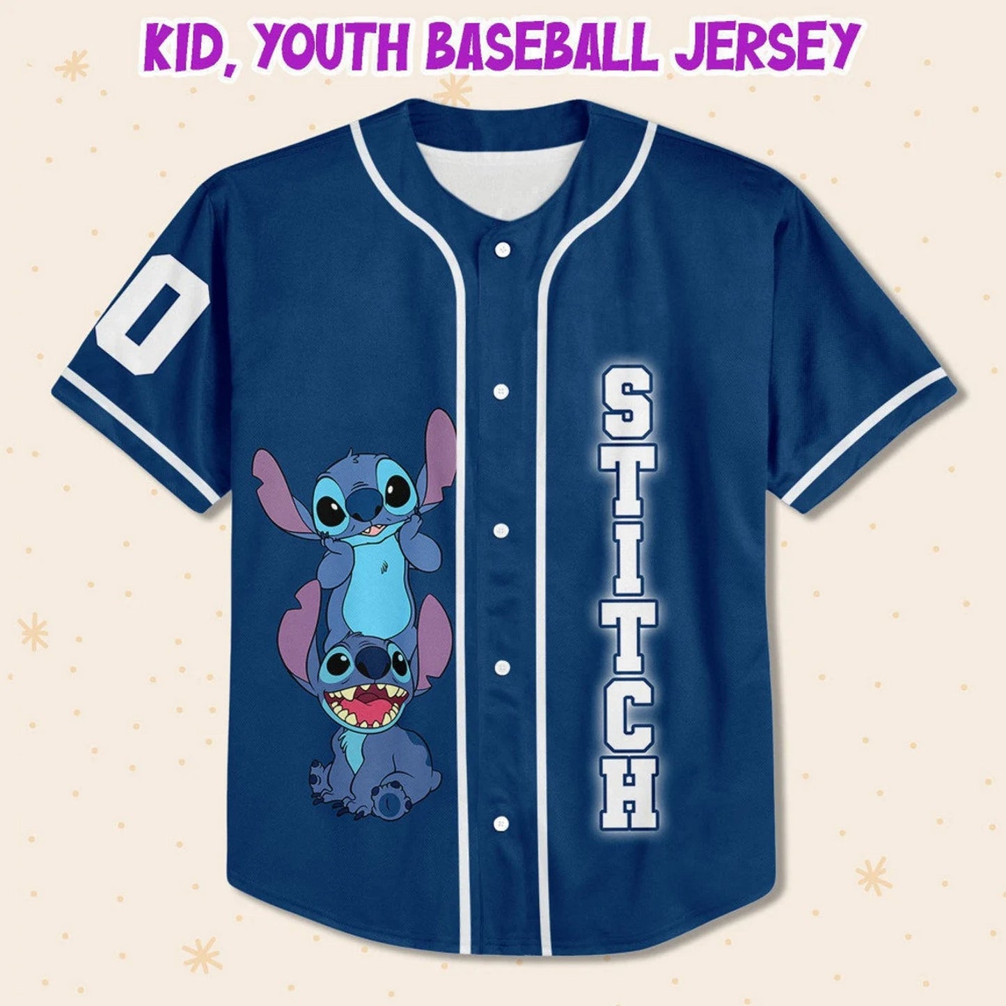 Custom Name Disney Stitch Blue Funny Baseball Jersey
