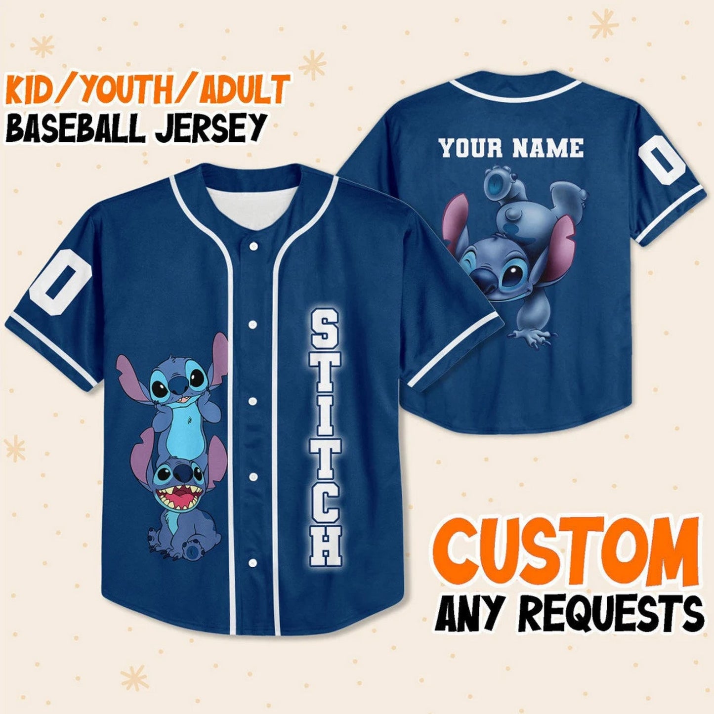 Custom Name Disney Stitch Blue Funny Baseball Jersey
