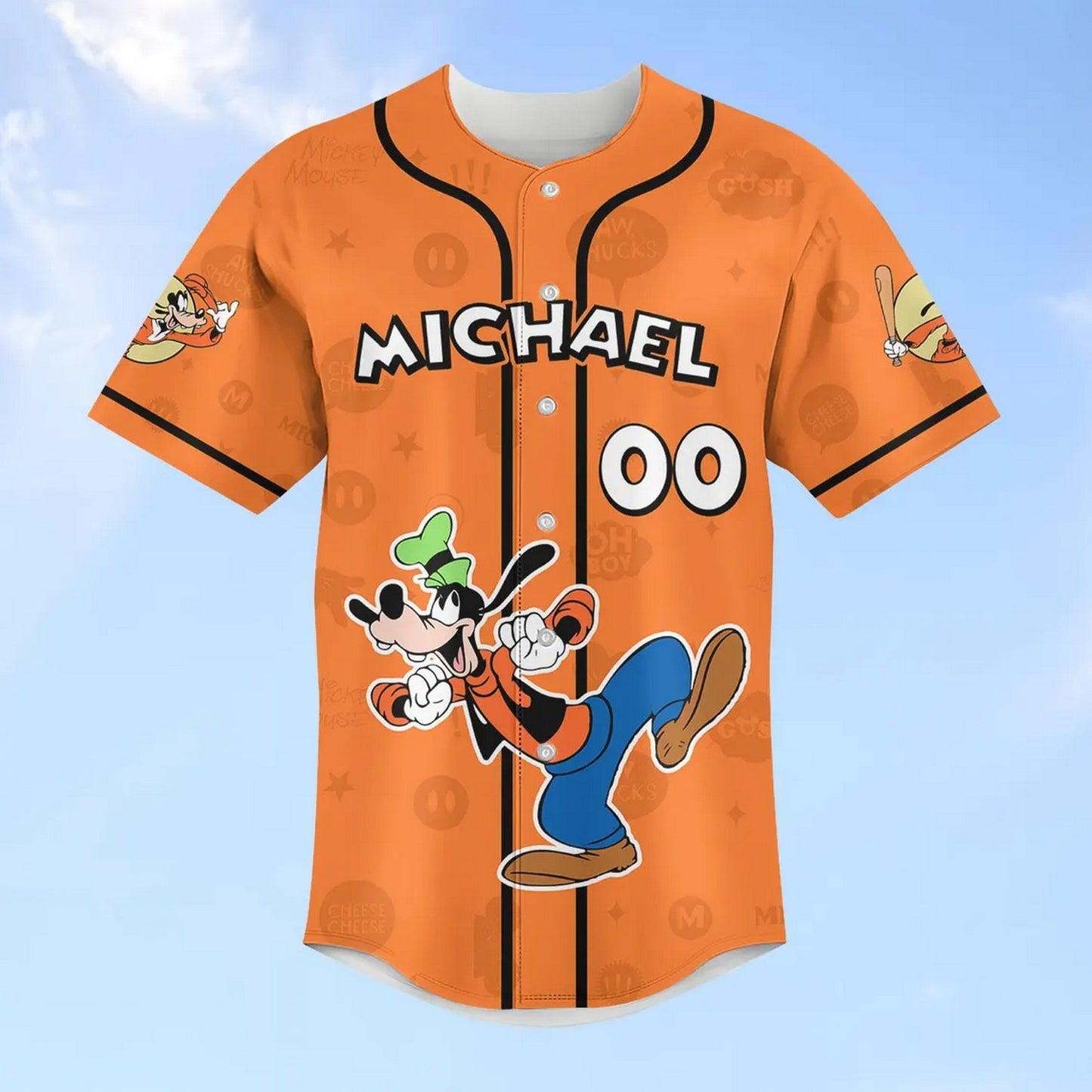 Custom Name Funny Goofy Dog Orange Baseball Jersey