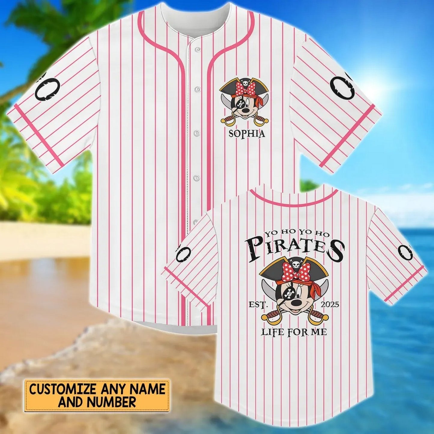 Custom Name Funny Minnie Captain Pirate Baseball Jersey