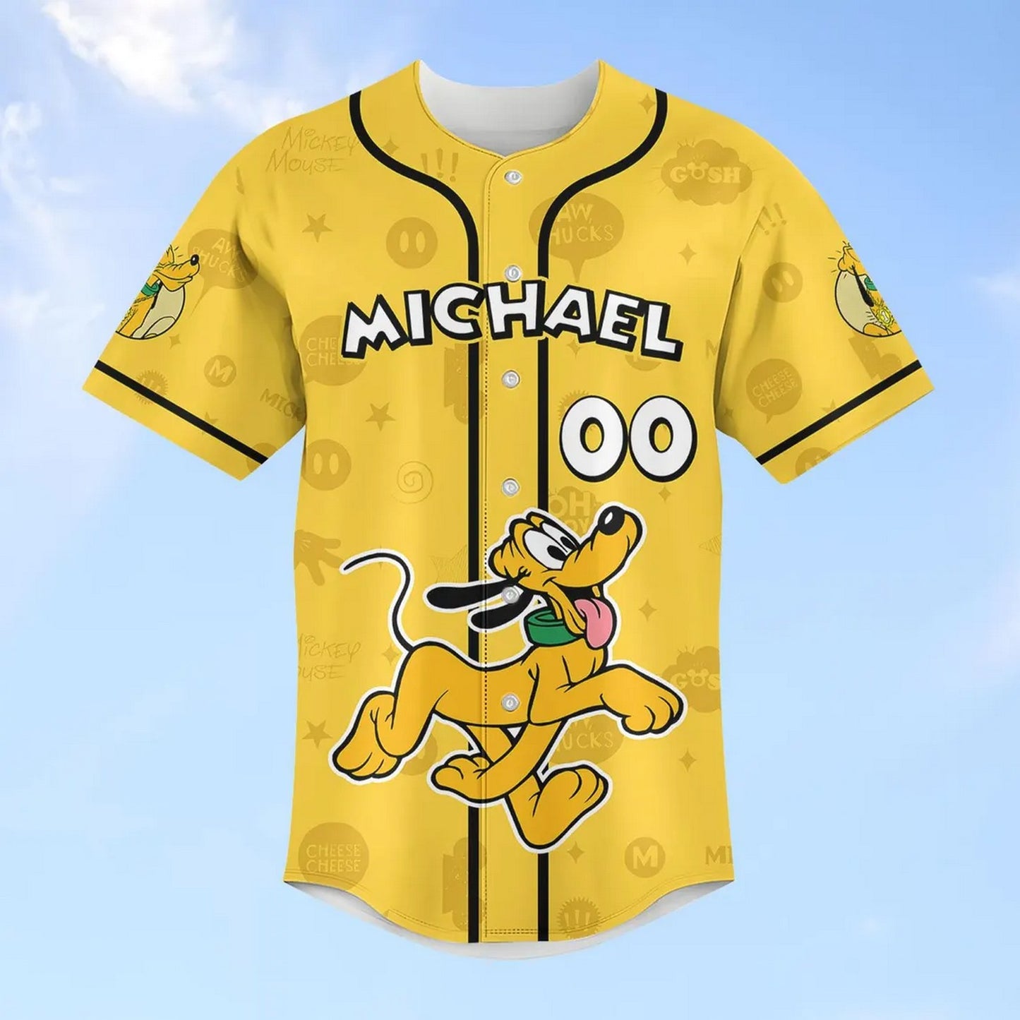 Custom Name Funny Pluto Dog Yellow Baseball Jersey
