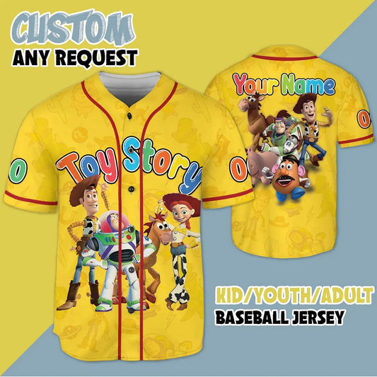 Custom Name Funny Toy Story Character Yellow Baseball Jersey