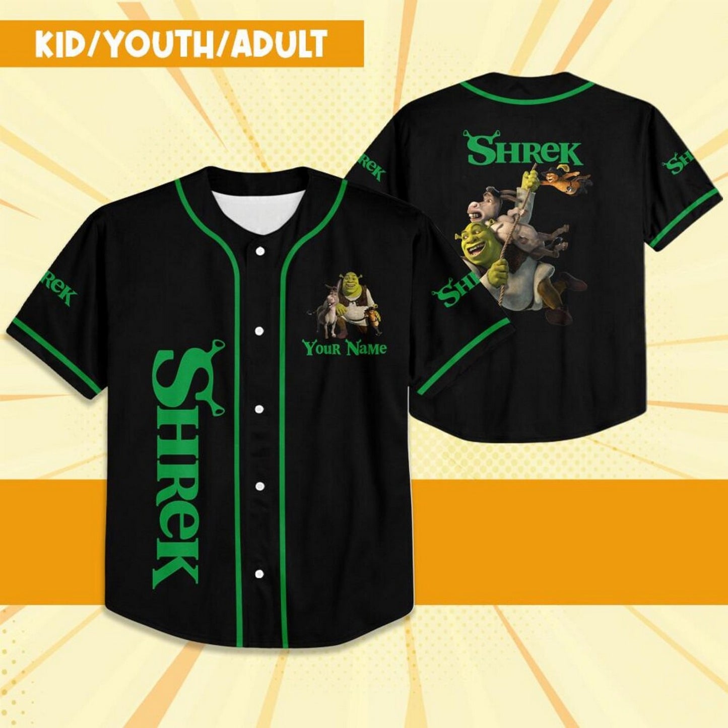 Custom Name  Shrek Friend Funny Awesome Black Green Baseball Jersey