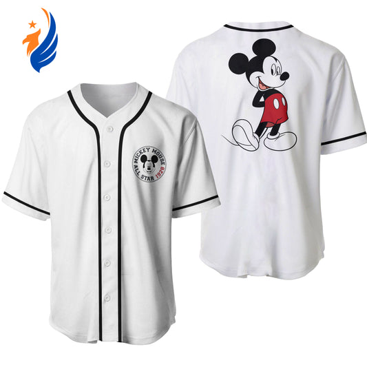 Disney Mickey Mouse Graphic All Star 1928 White Jersey Shirt - Authentic Disney Baseball Jersey - Bafud