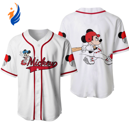 Disney Mickey Mouse Baseball Jersey: White Red Designated Hitter Graphic Shirt - Play Ball with Disney s Mickey Baseball Jersey! - Bafud