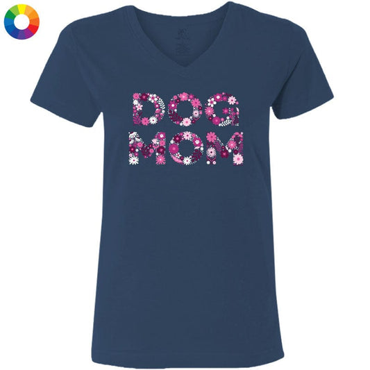 Dog Mom Flowers - Ladies T-Shirt V-Neck