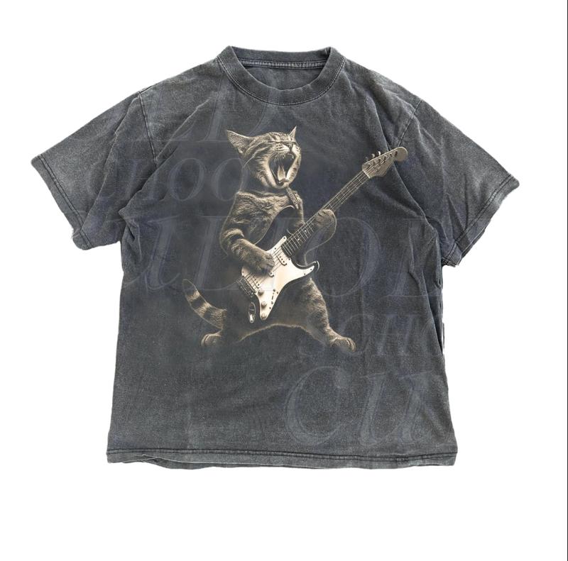 Rock Cat Playing Guitar Vintage Shirt, Retro Funny Guitar Cat T-Shirt, Cat Lovers, Rock Lovers Gift, Funny Gift, Rocker Shirt Menswear Top Underwear Tshirt