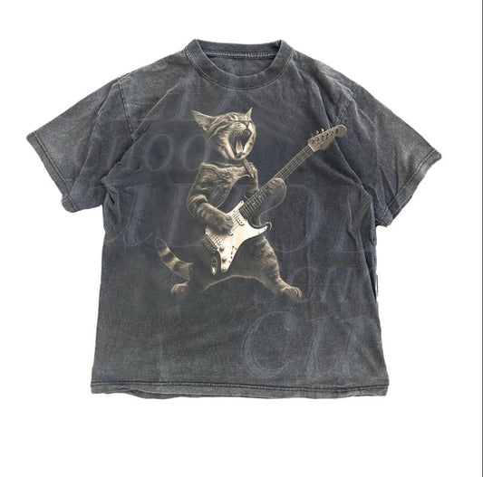 Rock Cat Playing Guitar Vintage Shirt, Retro Funny Guitar Cat T-Shirt, Cat Lovers, Rock Lovers Gift, Funny Gift, Rocker Shirt Menswear Top Underwear Tshirt