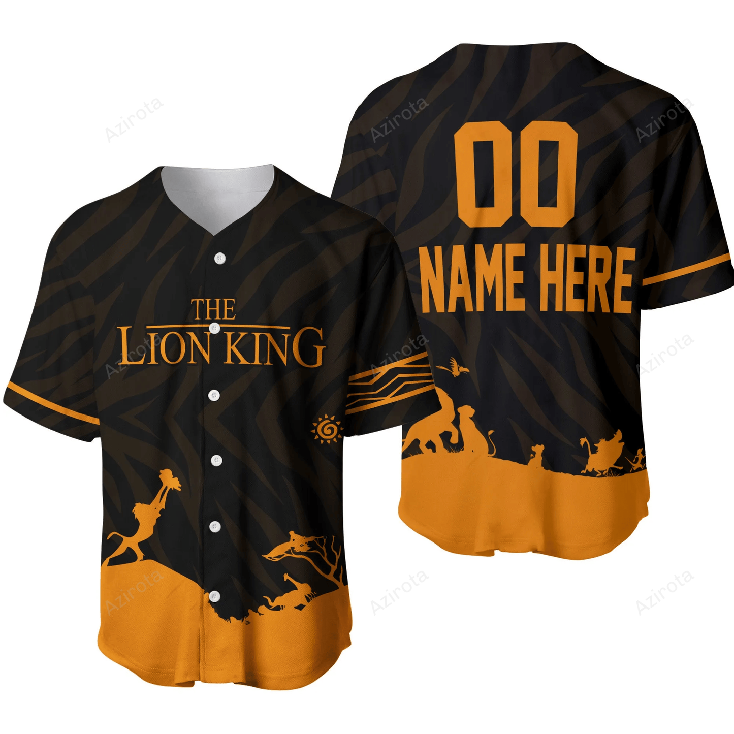 Lion King Iconic Scene Black Orange Disney Unisex Cartoon Graphic Casual Outfits Custom Personalized Baseball Jersey