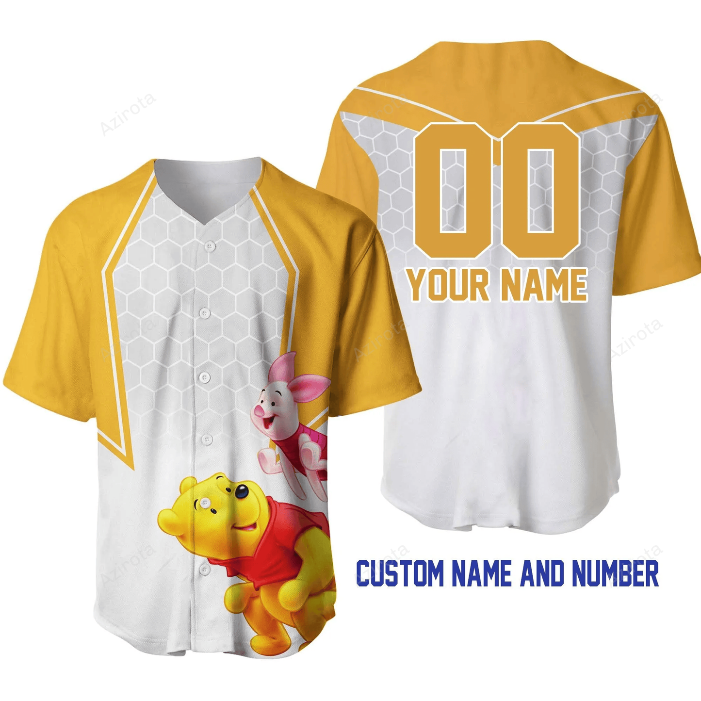 Winnie Pooh Piglet Honey Golden Yellow Disney Unisex Cartoon Graphic Casual Outfits Custom Personalized Baseball Jersey