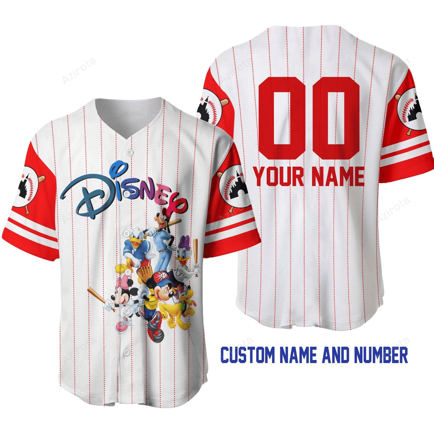 Mickey &Amp Friends White Red Disney Unisex Cartoon Graphic Casual Outfits Custom Personalized Baseball Jersey
