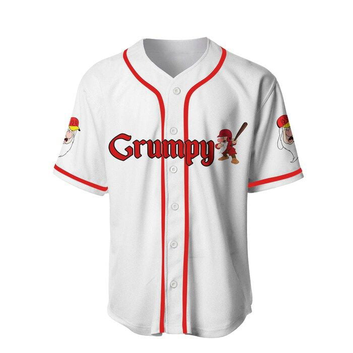 Grumpy Dwarf White Red Disney Unisex Cartoon Graphics Casual Outfits Custom Baseball Jersey Gifts for Fans - lylyprint.com