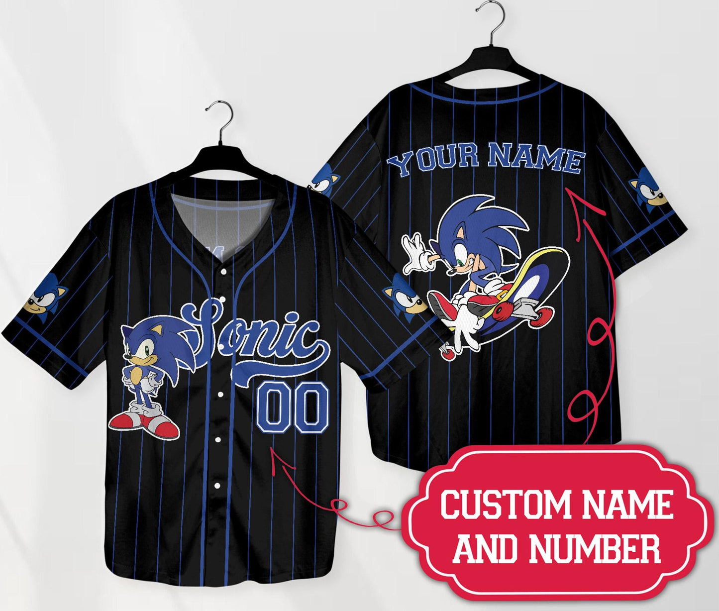 Custom Sonic Jersey Funny Sonic Party Shirt Personalized Sonic Shirt Sonic Baseball Jersey Shirt Gift