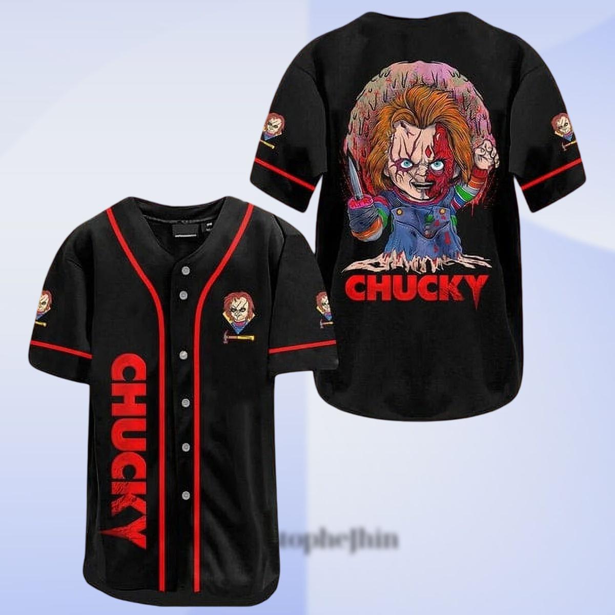 Chucky Horror Baseball Jersey, Funny Killer Doll Shirt, Halloween Costume Tee, Scary Movie Fan Gift, Kids Baseball Top