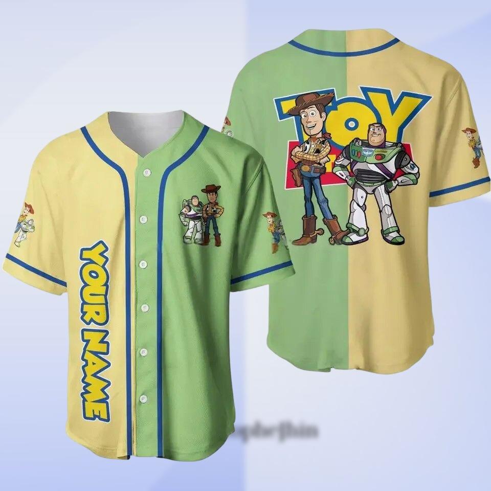 Buzz and Woody Baseball Jersey, Funny Toy Story Shirt, Custom Name Disney Tee, Retro Cartoon Fan Gift, Pixar Baseball Top for Adults