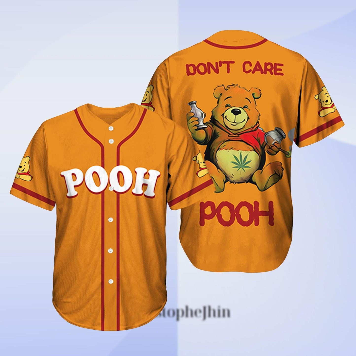 Funny Pooh Don't Care Baseball Jersey Shirt, Weed Leaf Drunk Bear Jersey, Beer Drinking Shirt Gift for Him or Her, Pooh Baseball Kids