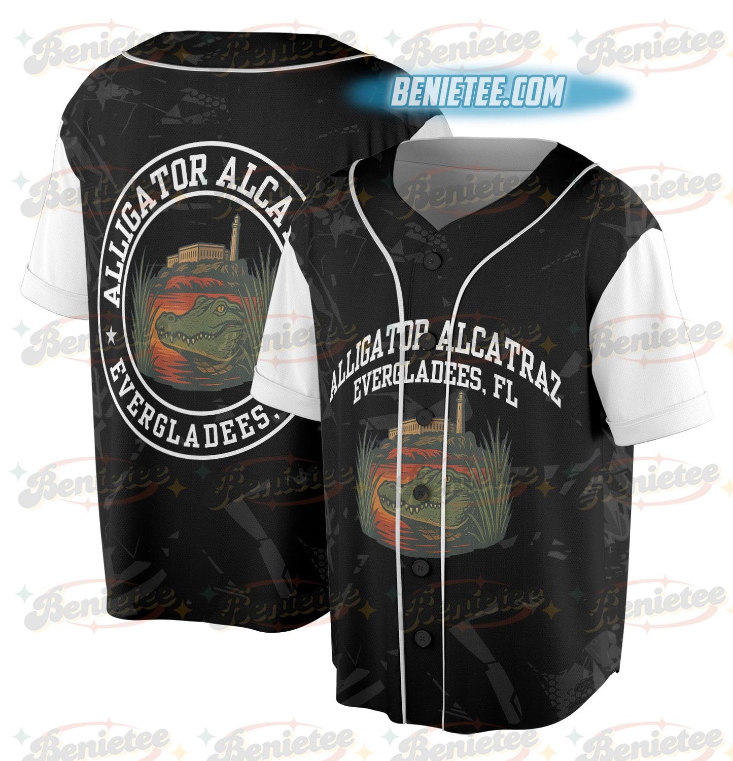 Alligator Alcatraz Basebal Jersey, Funny Animal Graphic Tee, Tropical Island, San Francisco Landmark