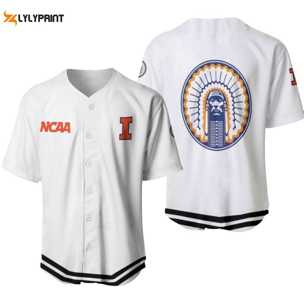 Illinois Fighting Illini Classic White With Mascot Gift For Illinois Fighting Illini Fans Baseball Jersey Gifts for Fans - lylyprint.com