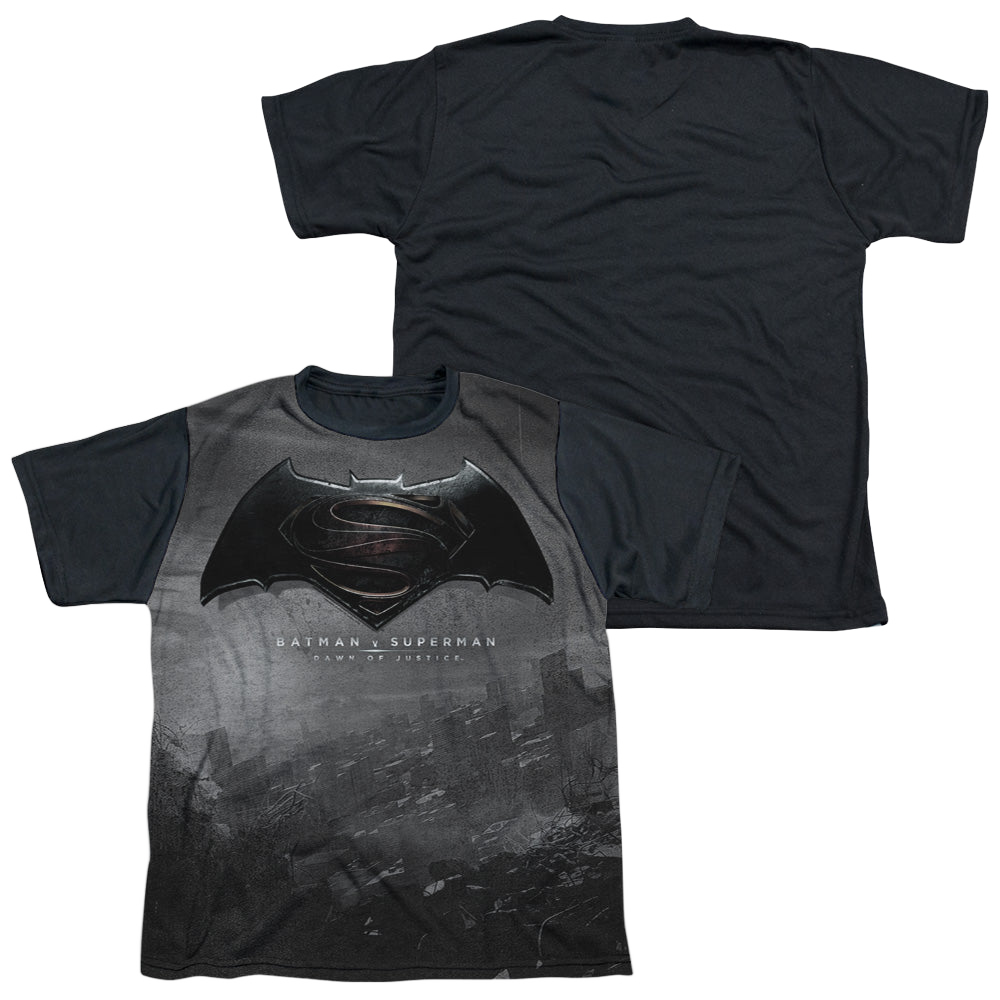 Batman v Superman Logo City - Youth Black Back T-Shirt