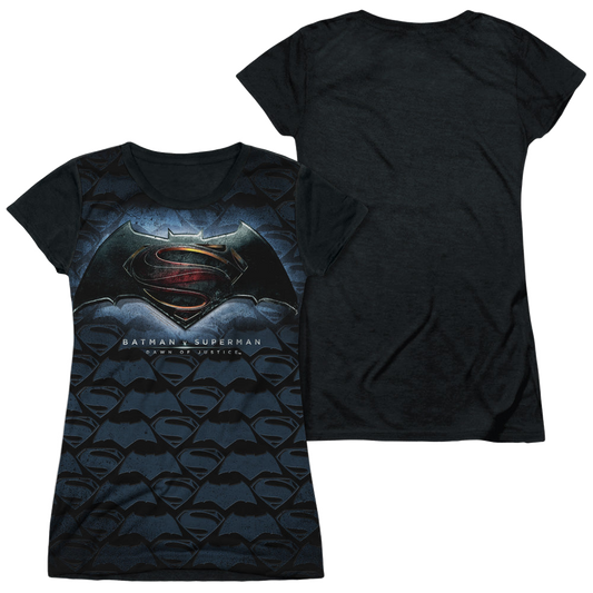 Batman v Superman Logo Pattern - Juniors Black Back T-Shirt