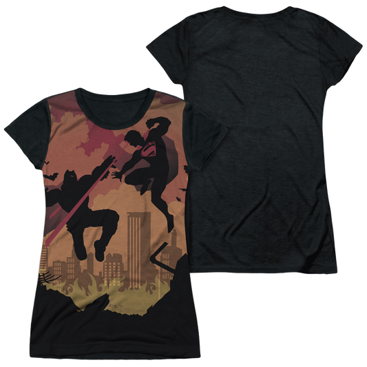 Batman v Superman Silhouette Fight - Juniors Black Back T-Shirt
