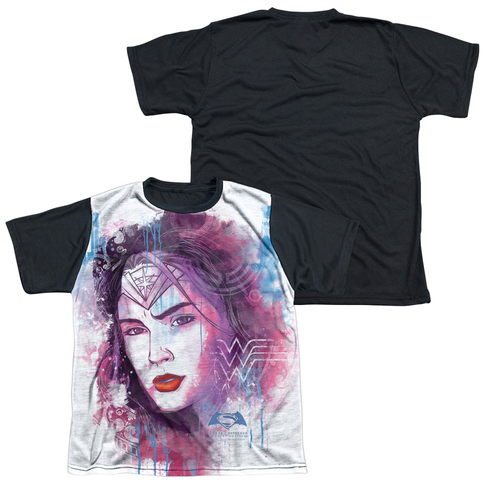 Batman v Superman Watercolor Wonder Sub - Youth Black Back T-Shirt