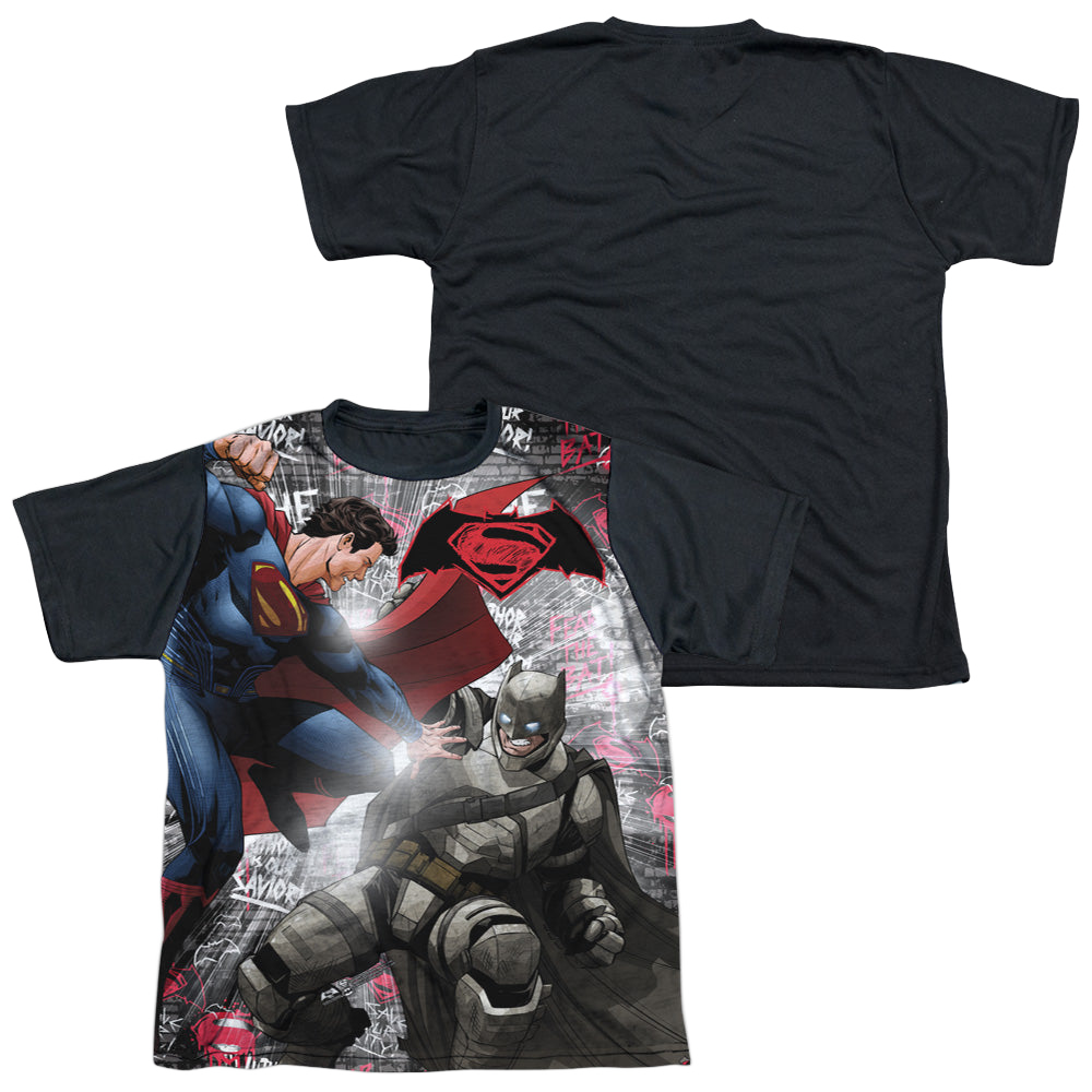 Batman v Superman Showdown - Youth Black Back T-Shirt Style001