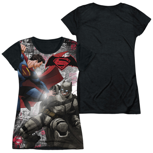 Batman v Superman Showdown - Juniors Black Back T-Shirt Style001