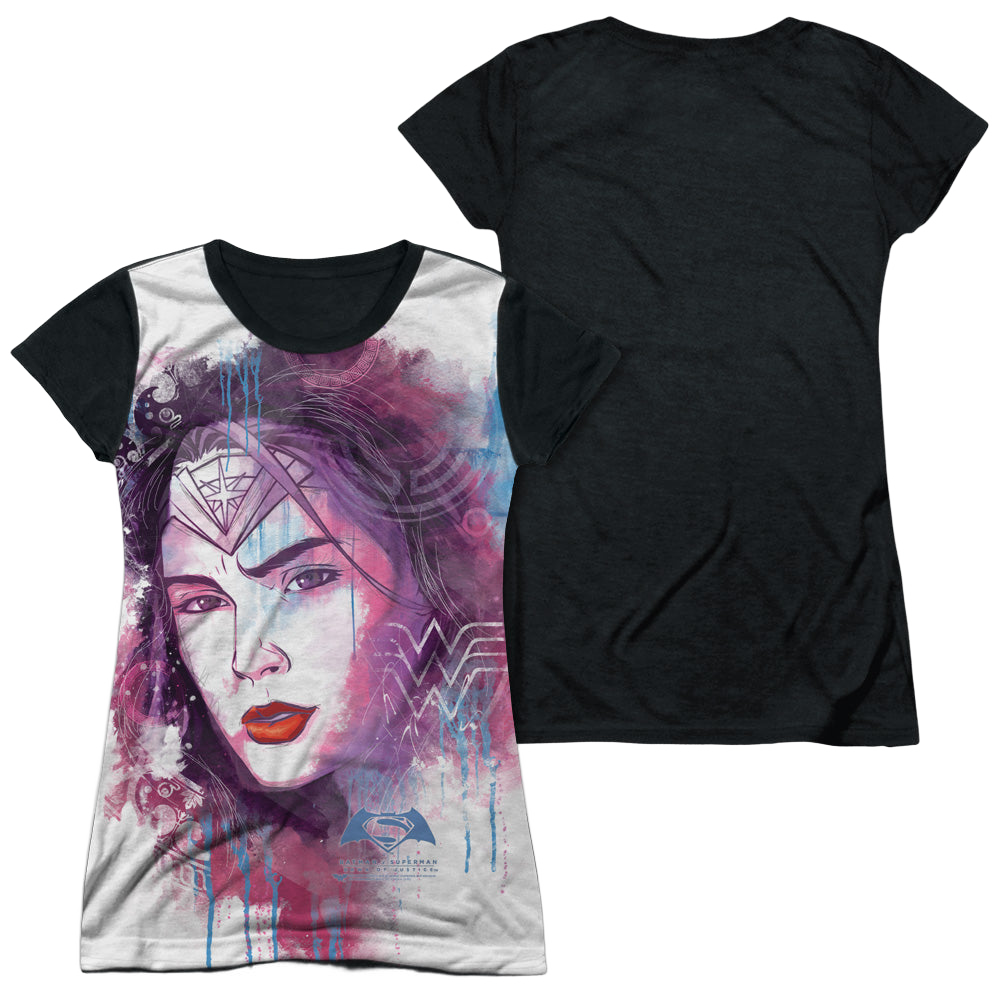 Batman v Superman Watercolor Wonder Sub - Juniors Black Back T-Shirt Style001