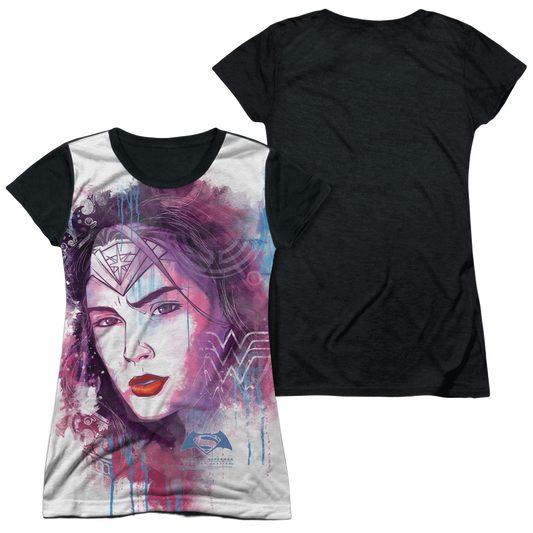 Batman v Superman Watercolor Wonder Sub - Juniors Black Back T-Shirt Style001